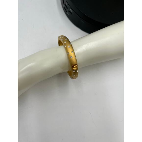 Swarovski Swan Signed Brushed Matte Gold Hinged Clamper Crystal Bangle Bracelet - Picture 4 of 7